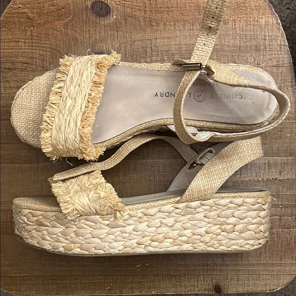 Chinese Laundry Tan Wedge Shoes with Rustic Platform